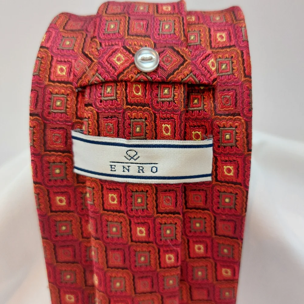 Enro 100% Silk Tie‎ Red Multi Geometric Print Men's Neck Tie 60